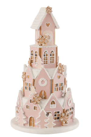 Decoratiuni - Casuta de turta dulce roz/alb L | L 24.5X l 24.5X H 42 cm