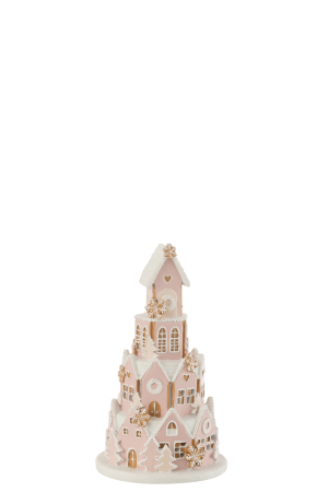 Decoratiuni - Casuta de turta dulce roz/alb S | L 13.5X l 13.5X H 22 cm