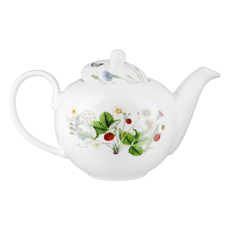 Ceainic, rotund, "Wild Flowers", Design floral, Motiv fluture, Model floral, Portelan, alb, H. 15 cm, D. 6.3 cm [2]