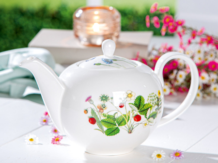 SALE % - Ceainic, rotund, "Wild Flowers", Design floral, Motiv fluture, Model floral, Portelan, alb, H. 15 cm, D. 6.3 cm