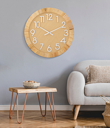 SALE % - Ceas de perete Boho Plus, MDF/Ratan, Natural/Alb, 60x60x4.5 cm