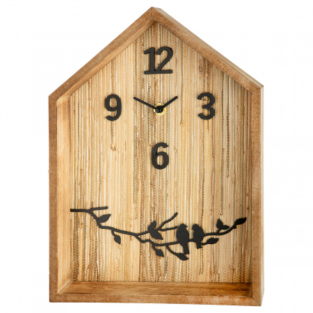 DECORATIUNI - Ceas de perete, Casă, Motiv pasăre, MDF, culori naturale, PU 2, L. 6 cm, L. 22 cm, H 32 cm