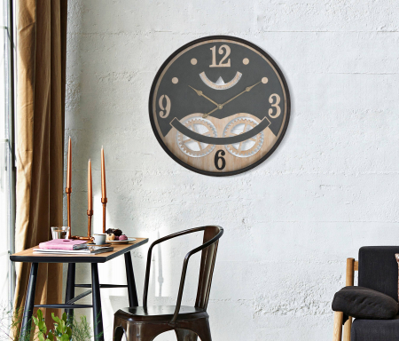 Ceasuri - Ceas de perete, Lemn/Metal, Negru/Maro, 70x17.5x71 cm