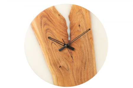 Ceas de Perete Modern, Salcam, Lemn/Rasina, Natur/Alb DECORATIUNI - Ceas de Perete Modern, Salcam, Lemn/Rasina, Natur/Alb
