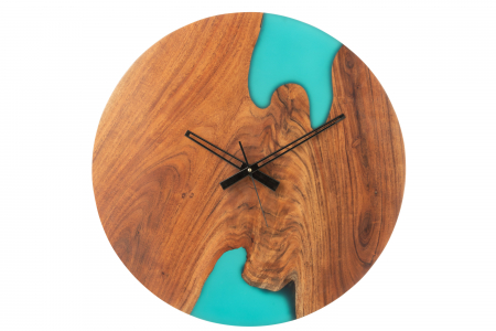 Ceas de Perete Modern, Salcam, Lemn/Rasina, Natur/Albastru DECORATIUNI - Ceas de Perete Modern, Salcam, Lemn/Rasina, Natur/Albastru