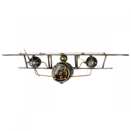 IN STOC - Ceas de perete, Raft, Avion, Metal, argintie, PU 1, L. 19 cm, L. 106 cm, H 25 cm