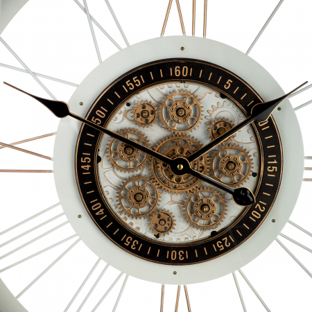 Ceas de perete, rotund, motiv roată dințată, metal, alb, PU 1, L. 8 cm, l. 60 cm, H 73 cm [1]