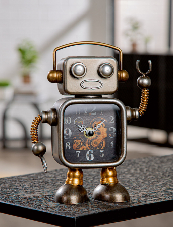 Ceas de podea/masă, Robot, Metal, argintie, PU 2, L. 6 cm, l. 16 cm, H 20 cm [4]