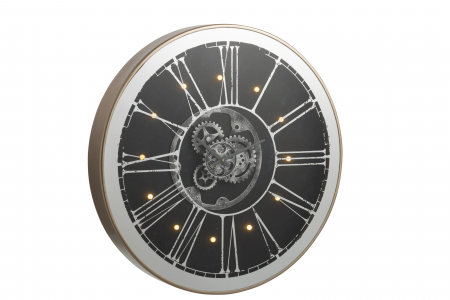 Ceas Mecanic Led, Oglinda/Metal, Negru/Argintiu, 80x10x80 cm [1]