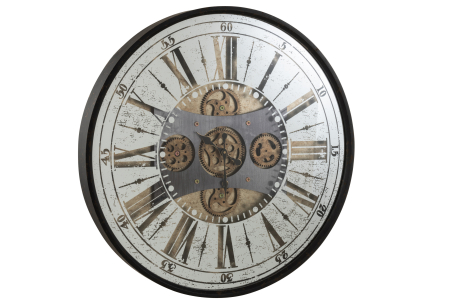 IN STOC - Ceas Round, Oglinda/Metal, Negru/Gri, 78x8x78 cm