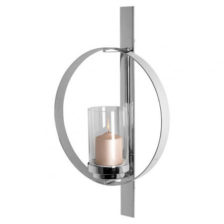 DECORATIUNI - CLARION/suport lumanare pentru coloana candle,  including sticla,  placata cu nichel/h.65 cm,  l.40 cm