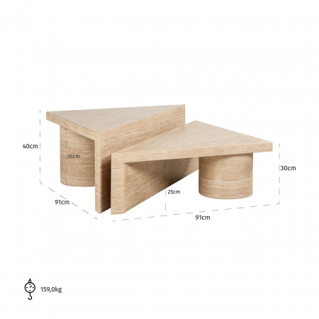 Masuta de cafea Fictus set de 2 travertin artificial (bej) [3]