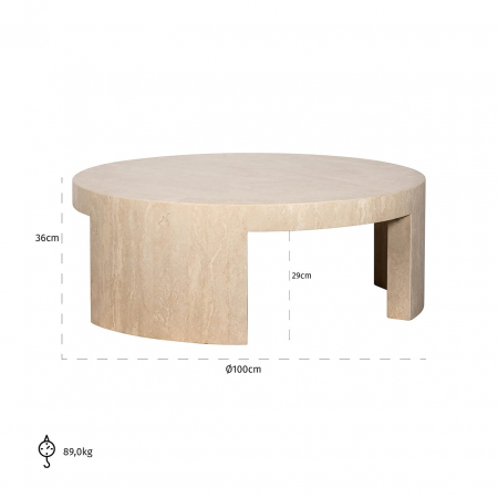 Masuta de cafea, rotundă Biltmore travertin italian (bej), Dims: 36.0 x 100.0 x 100.0 cm [2]