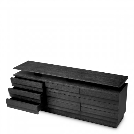 Comodă cu sertar, Quintino, furnir din stejar, gri cărbune, Dims: L. 200 | W. 50 | H. 79  (CM) [2]