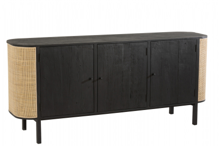 DORMITOR - Comoda Molly, Lemn, Negru, 180x45x80 cm