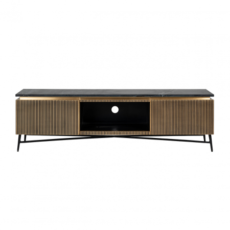 Comoda TV cu 2 usi  Ironville, MDF/Lemn/Metal/Marmura/Fier, Negru/Auriu, 50x170x40 [12]