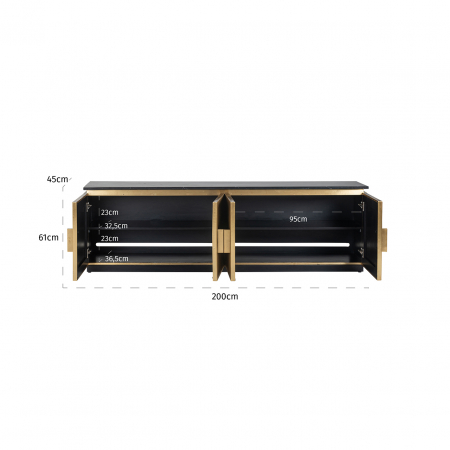 Comoda TV cu 4 usi  Ironville, MDF/Lemn/Metal/Marmura/Fier, Negru/Auriu, 200X45X61 [2]