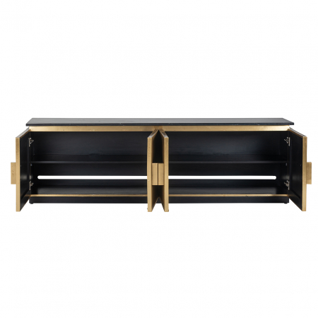 Comoda TV cu 4 usi  Ironville, MDF/Lemn/Metal/Marmura/Fier, Negru/Auriu, 200X45X61 [3]
