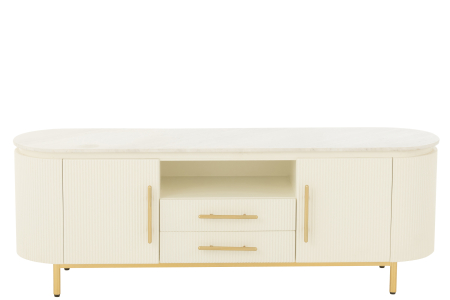 Comoda TV din MDF/marmura/metal, alb/auriu [1]