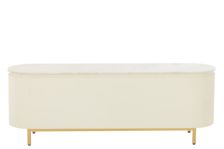 Comoda TV din MDF/marmura/metal, alb/auriu [3]