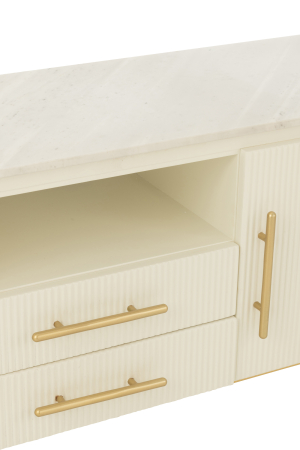 Comoda TV din MDF/marmura/metal, alb/auriu [5]