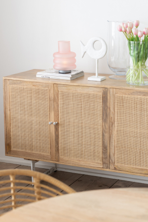 DORMITOR - Comoda Weaving, lucrata manual, , Lemn, Natural, 170x45x80
