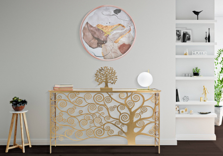 SALE % - Consola Albero Della Vita, Fier, MDF/Oglinda, Auriu, 81,5x141,5x40,5 cm