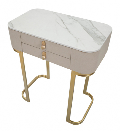 Consola Beauty 2 sertare, Lemn/MDF/Metal, Crem/Auriu, 80x70x40 cm [5]