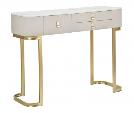 IN STOC - Consola Beauty, Lemn/MDF/Metal, Crem/Auriu, 80x100x40 cm