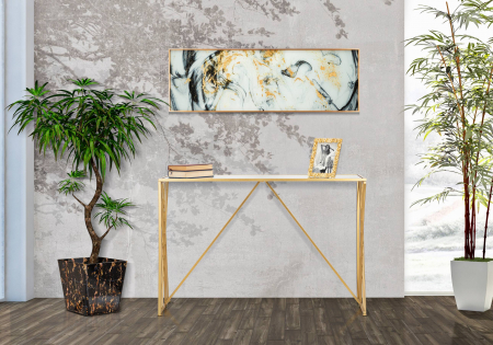 SALE % - Consola Easy, Fier/MDF/Oglinda, Auriu, 80x120x40 cm