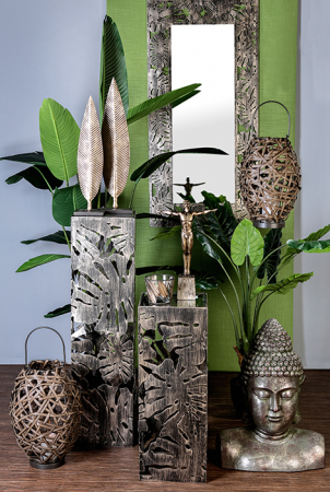 Consola Flora metal/sticla, auriu antichizat, 27x27x70 cm [5]