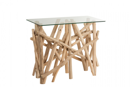 SALE % - Consola Rectangle Branch, Lemn/Sticla, Natural, 97x47x77.5 cm