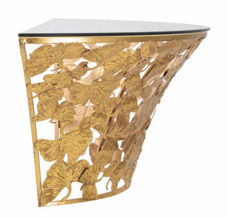 Consola suspendata Leaves, Fier/Sticla, Auriu, 37.2x120x40.5 cm [1]