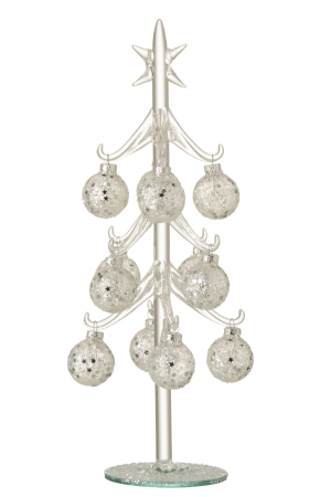 Accesorii - Decoratiune Copac , Sticla, Argintiu, 12.5x12.5x30 cm