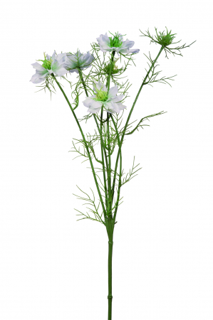 SALE % - Crenguta floare artificiala NIGELLA, Fibre sintetice, Crem/Verde, 66 cm