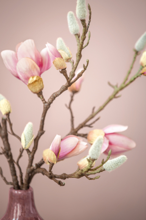 SALE % - Crenguta flori artificiale Magnolia, Fibre artificiale, Roz, 101 cm