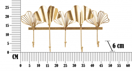 Cuier 5 Leaves, Fier, Auriu, 26.3x49.5x6 cm [5]