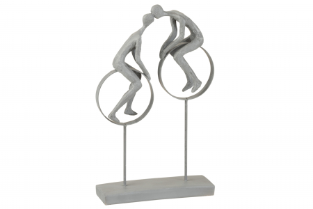 FIGURINE - Decoratiune Cuplu, Compozit, Gri, 22x7x35 cm