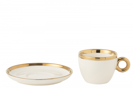 Cutie cu 4 cești cu farfurie, Ceramica, Alb/Auriu [1]