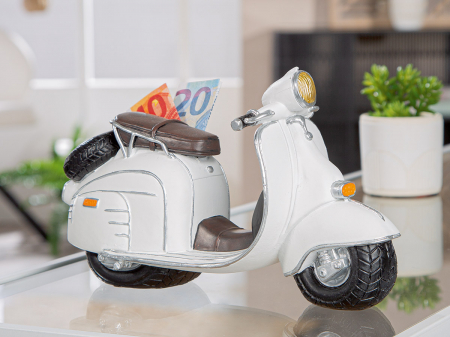 Cutie de economii, Motocicletă, Jetina, Polyresin, alb, PU 3, L. 9 cm, L. 25 cm, H. 14 cm [3]