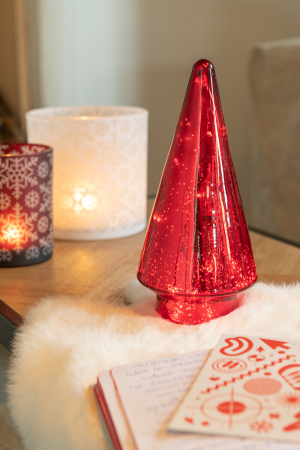 SALE % - Deco bradut LED, Sticla, Rosu, 10x10x24