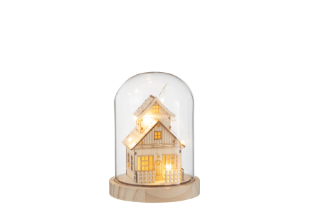 SALE % - Decoratiune Bell LED iarna, Lemn, Natural, 13x13x18