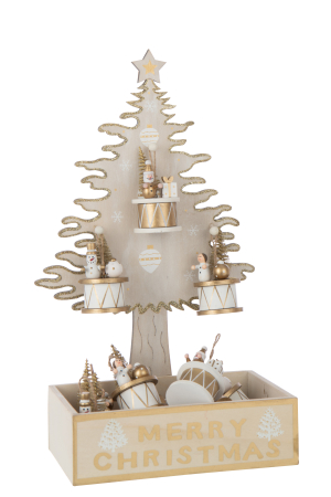Coronite si Brazi - Decoratiune Brad, placaj, depozitare natur/auriu | L 22.5X l 14.5X H 44.5 cm