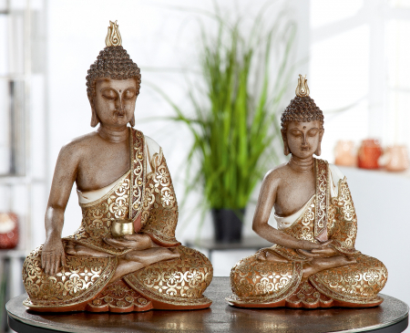 Oriental - Decoratiune Buddha Mangala, Rasina, Auriu, 20x29x10 cm