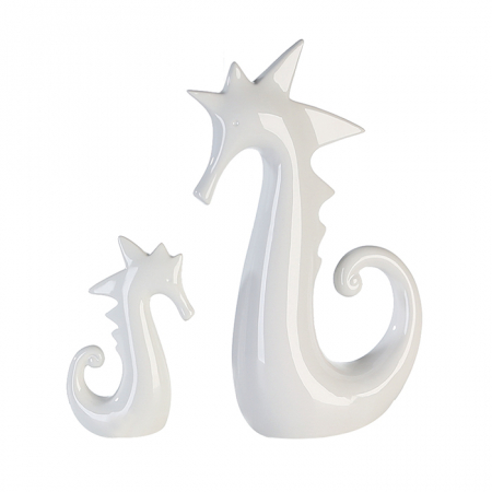 SALE % - Decoratiune calut de mare, ceramica, alb, 11x18x5 cm