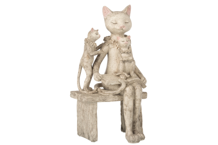 FIGURINE - Decoratiune Cat, Compozit, Bej, 18x18x35 cm