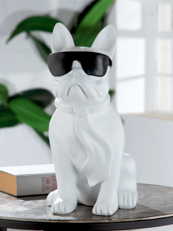 SALE % - Decoratiune Cool Dog, Rasina, Alb/Negru, 18x35x22 cm