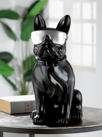 SALE % - Decoratiune Cool Dog, Rasina, Argintiu/Negru, 18x35x22 cm