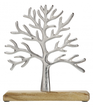 Accesorii - Decoratiune copac, aluminiu/lemn, argintiu/maro, 26x23x5 cm