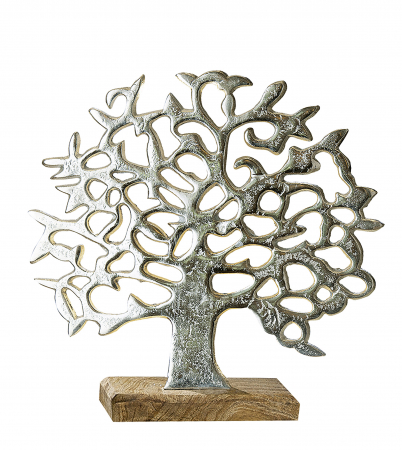 SALE % - Decoratiune copac, aluminiu/lemn, argintiu/maro, 49x46x8 cm